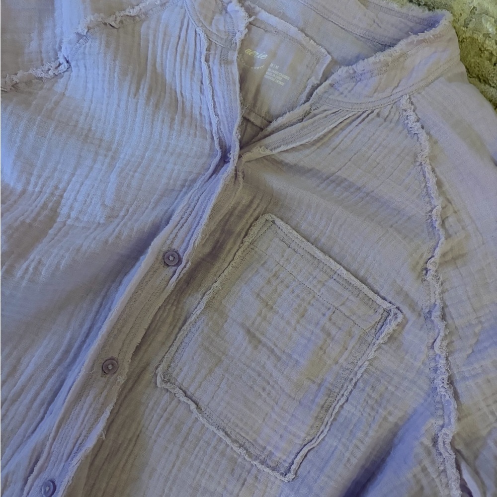 Aerie Pool to Party Oversized‎ Soft Gauze Textured Button Down Lavender Top - Picture 4 of 7